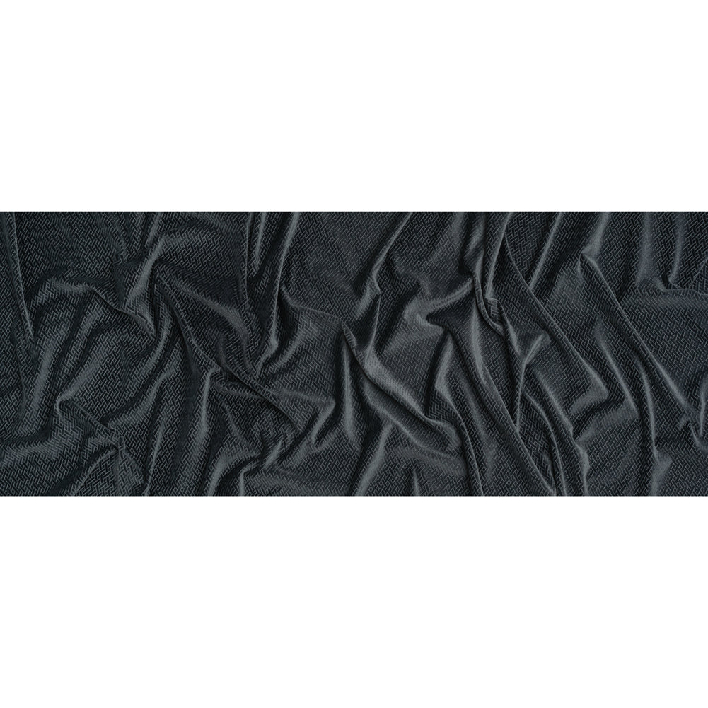 Embossed Polyester Velvet - Gray Woven Lattice - Deadstock