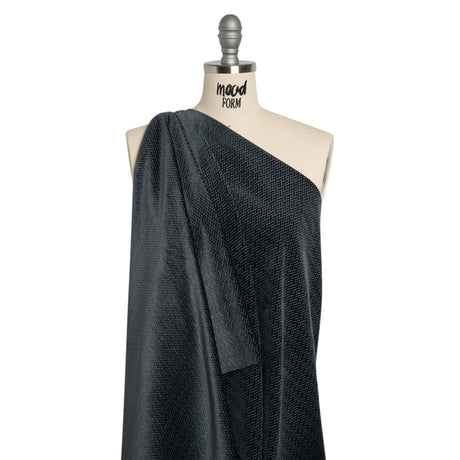 Embossed Polyester Velvet - Gray Woven Lattice - Deadstock