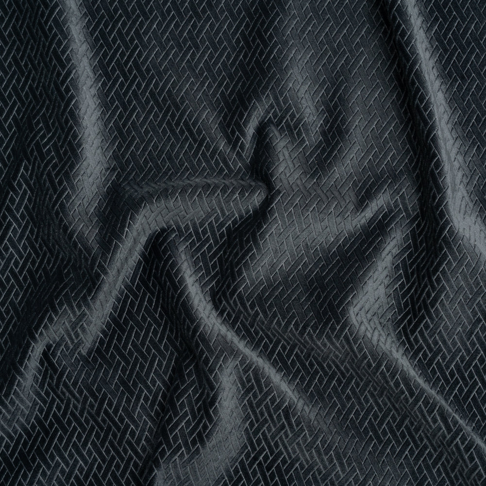 Embossed Polyester Velvet - Gray Woven Lattice - Deadstock
