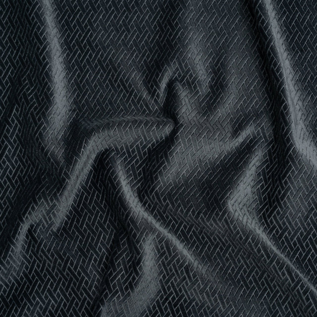 Embossed Polyester Velvet - Gray Woven Lattice - Deadstock