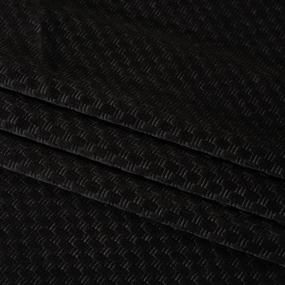 Embossed Polyester Velvet - Black Bead and Reel - Deadstock