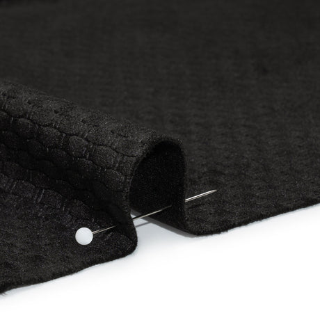 Embossed Polyester Velvet - Black Bead and Reel - Deadstock