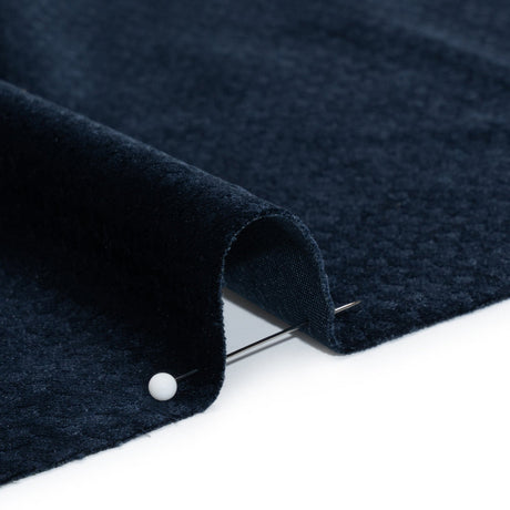 Embossed Polyester Velvet - Navy Little Squares - Deadstock