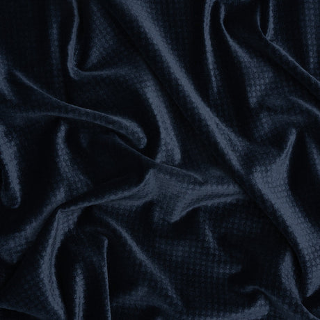 Embossed Polyester Velvet - Navy Little Squares - Deadstock