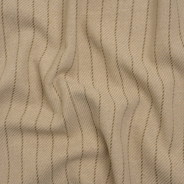 Brushed Wool Blend Twill - Beige and Brown Chalk Stripes - Deadstock