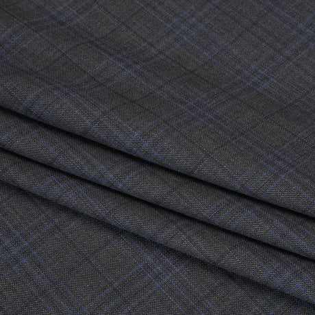 Wool and Silk Suiting - Gray and Blue Plaid - Deadstock