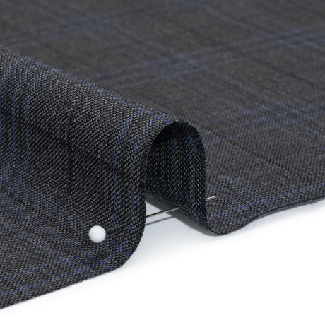 Wool and Silk Suiting - Gray and Blue Plaid - Deadstock