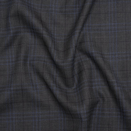 Wool and Silk Suiting - Gray and Blue Plaid - Deadstock