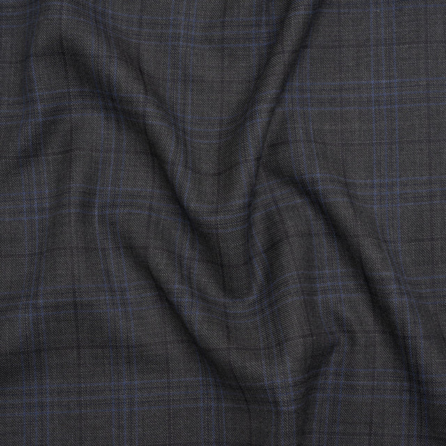 Wool and Silk Suiting - Gray and Blue Plaid - Deadstock
