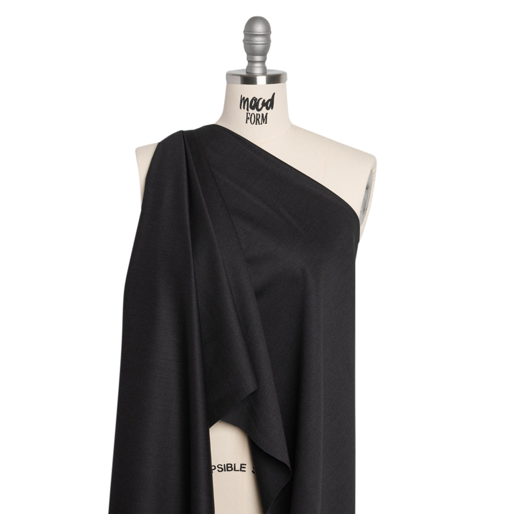 Stretch Wool Suiting - Heathered Black - Deadstock
