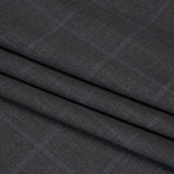 Wool Suiting - Gray and Blue Windowpane Check - Deadstock