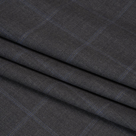 Wool Suiting - Gray and Blue Windowpane Check - Deadstock