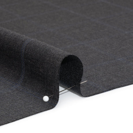 Wool Suiting - Gray and Blue Windowpane Check - Deadstock