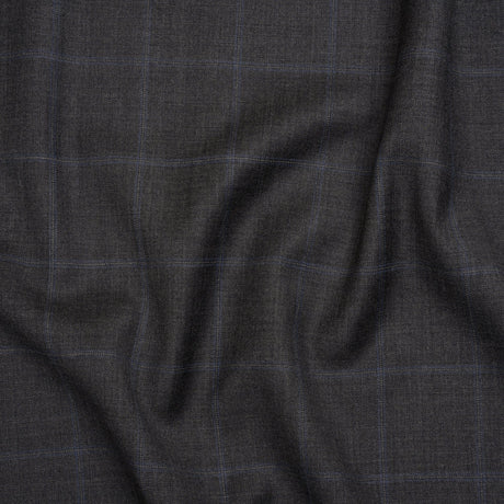 Wool Suiting - Gray and Blue Windowpane Check - Deadstock