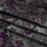 Flowers and Curls Luxury Brocade - Metallic Plum Purple, Sage Green and Gray