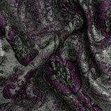 Flowers and Curls Luxury Brocade - Metallic Plum Purple, Sage Green and Gray