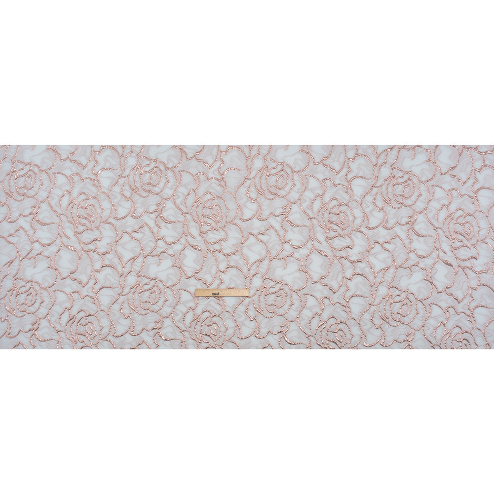 Rose Outlines Cutwork Luxury Brocade - Metallic Rose Gold and Pale Blue Gray
