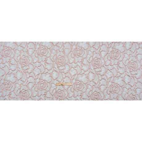 Rose Outlines Cutwork Luxury Brocade - Metallic Rose Gold and Pale Blue Gray