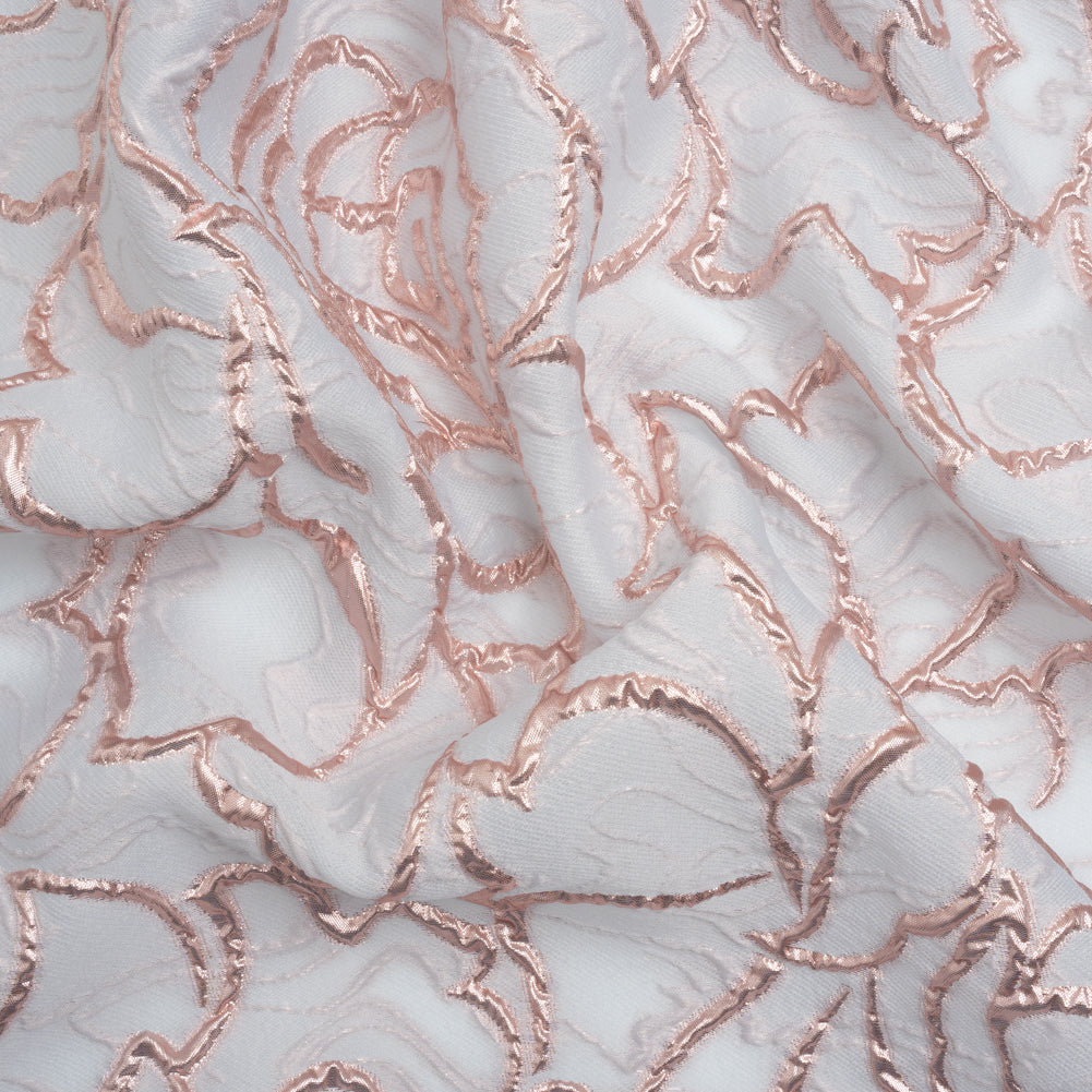 Rose Outlines Cutwork Luxury Brocade - Metallic Rose Gold and Pale Blue Gray