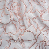 Rose Outlines Cutwork Luxury Brocade - Metallic Rose Gold and Pale Blue Gray