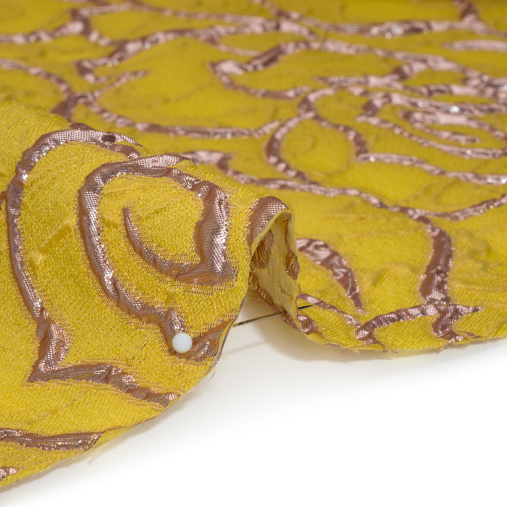 Rose Outlines Cutwork Luxury Brocade - Metallic Gold and Sunshine Yellow