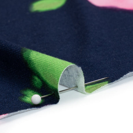 Stretch Rayon Jersey - Navy, Pink and Green Floral - Deadstock