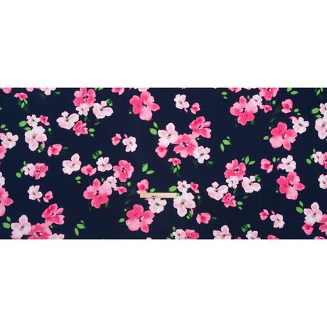Stretch Rayon Jersey - Navy, Pink and Green Floral - Deadstock