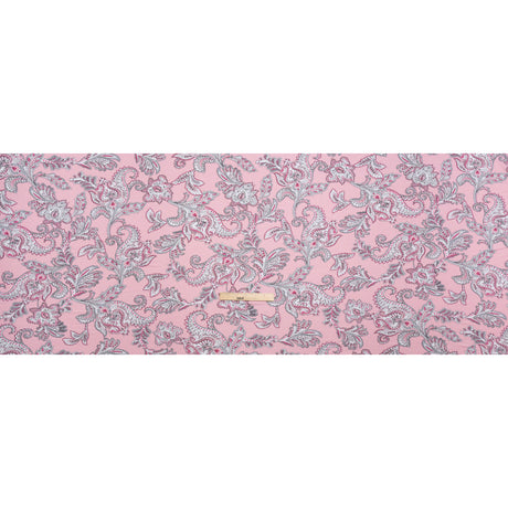 Stretch Rayon Jersey - Pink and Gray Jacobean Floral - Deadstock