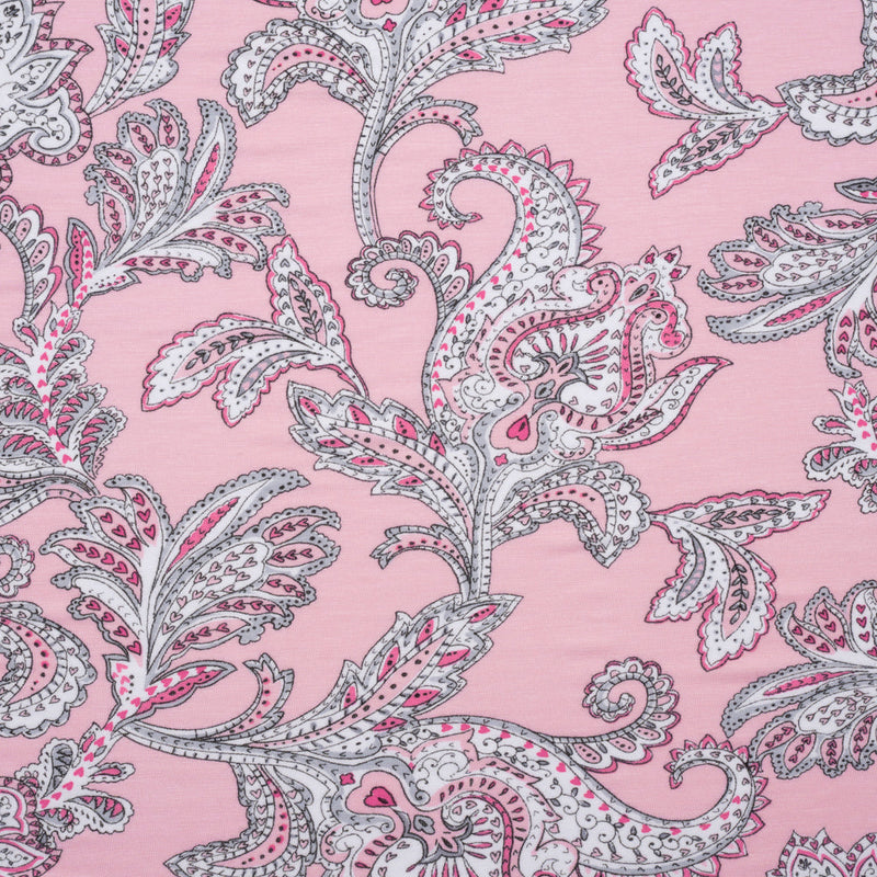 Stretch Rayon Jersey - Pink and Gray Jacobean Floral - Deadstock