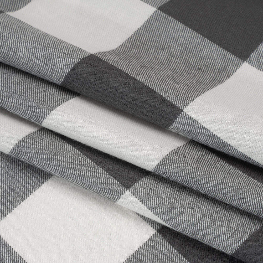 Lightweight Cotton Twill - Off White and Charcoal Gray Buffalo Check - Deadstock
