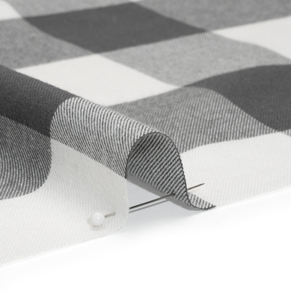 Lightweight Cotton Twill - Off White and Charcoal Gray Buffalo Check - Deadstock