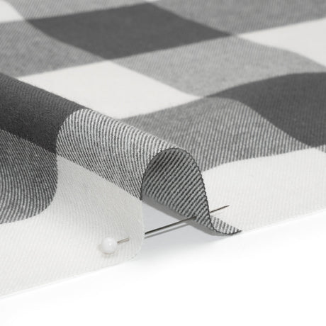 Lightweight Cotton Twill - Off White and Charcoal Gray Buffalo Check - Deadstock
