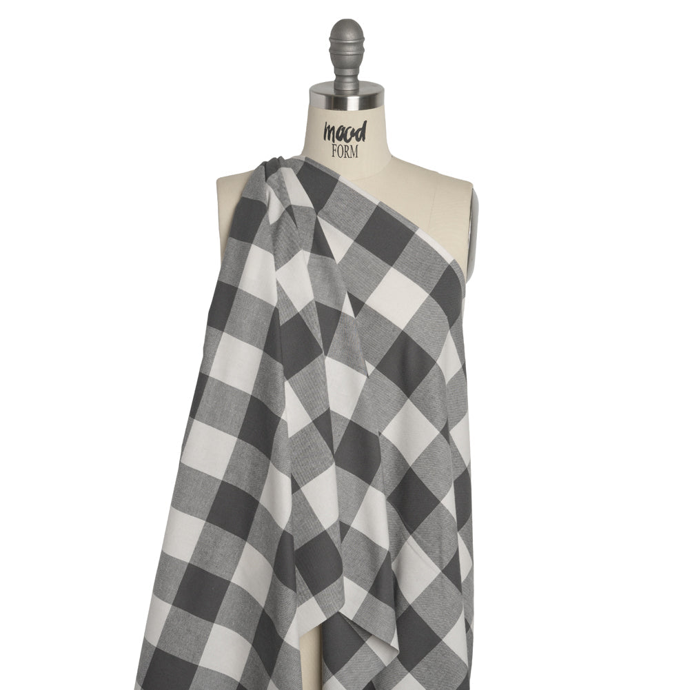 Lightweight Cotton Twill - Off White and Charcoal Gray Buffalo Check - Deadstock