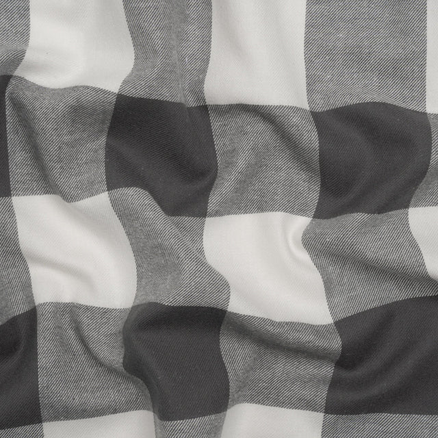 Lightweight Cotton Twill - Off White and Charcoal Gray Buffalo Check - Deadstock