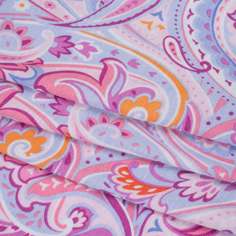 Stretch Rayon Jersey - Pink, Purple, and Periwinkle Paisley - Deadstock