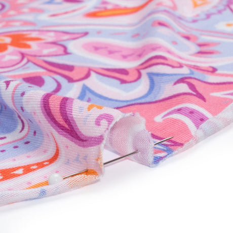 Stretch Rayon Jersey - Pink, Purple, and Periwinkle Paisley - Deadstock