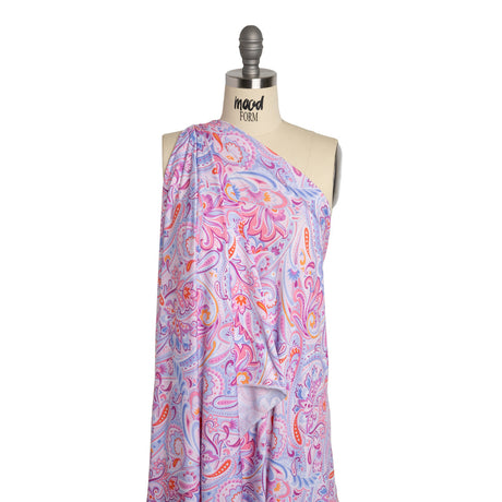 Stretch Rayon Jersey - Pink, Purple, and Periwinkle Paisley - Deadstock