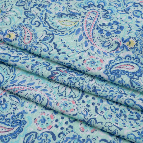 Stretch Rayon Jersey - Mint Green, Blue and Pink Paisley - Deadstock