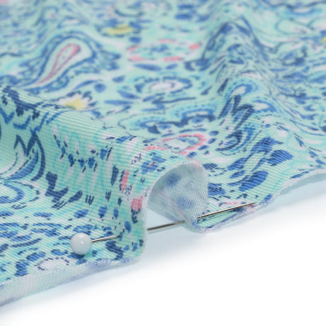 Stretch Rayon Jersey - Mint Green, Blue and Pink Paisley - Deadstock