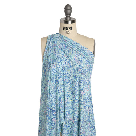 Stretch Rayon Jersey - Mint Green, Blue and Pink Paisley - Deadstock