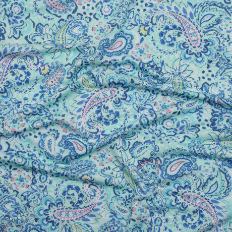 Stretch Rayon Jersey - Mint Green, Blue and Pink Paisley - Deadstock