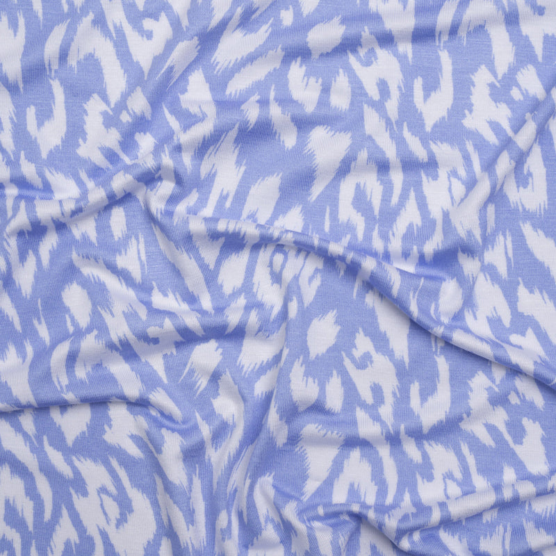 Stretch Rayon Jersey - Periwinkle and White Animal Spots - Deadstock