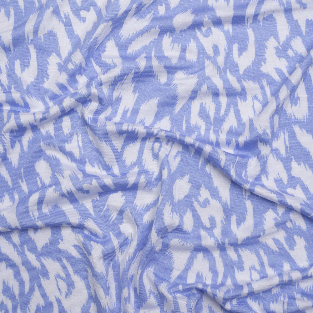 Stretch Rayon Jersey - Periwinkle and White Animal Spots - Deadstock