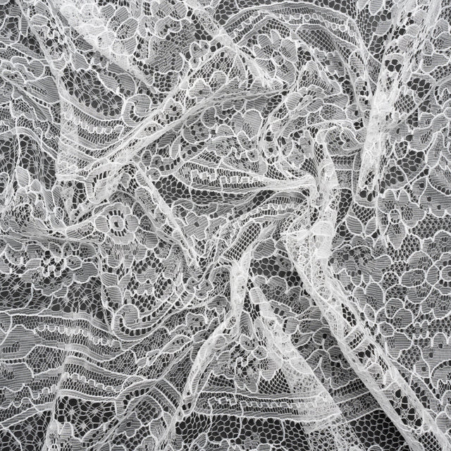 Re-Embroidered Chantilly Lace - White Ornate Floral