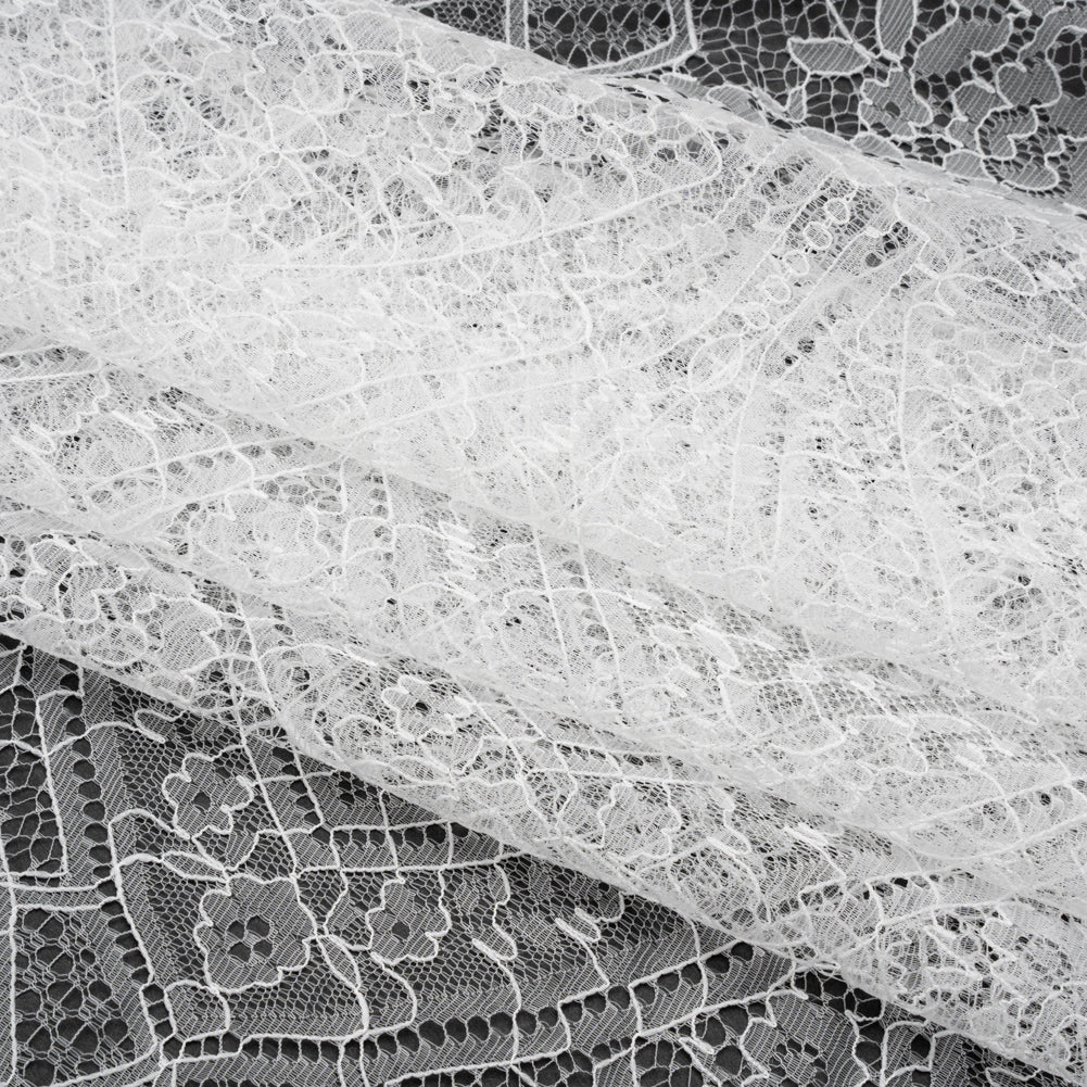 Re-Embroidered Chantilly Lace - White Floral Baskets