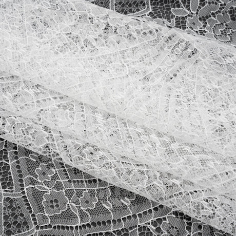 Re-Embroidered Chantilly Lace - White Floral Baskets