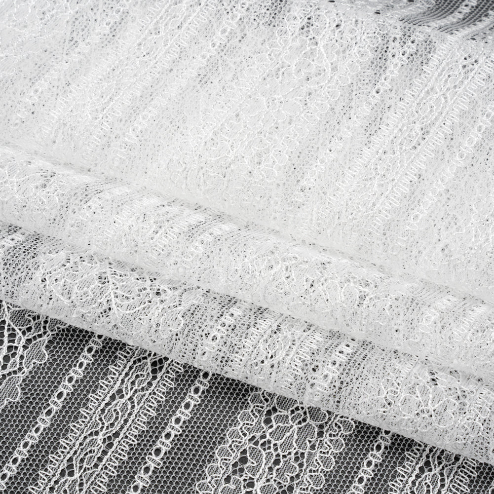 Delicate Lace - Lustrous White Floral and Abstract Stripes