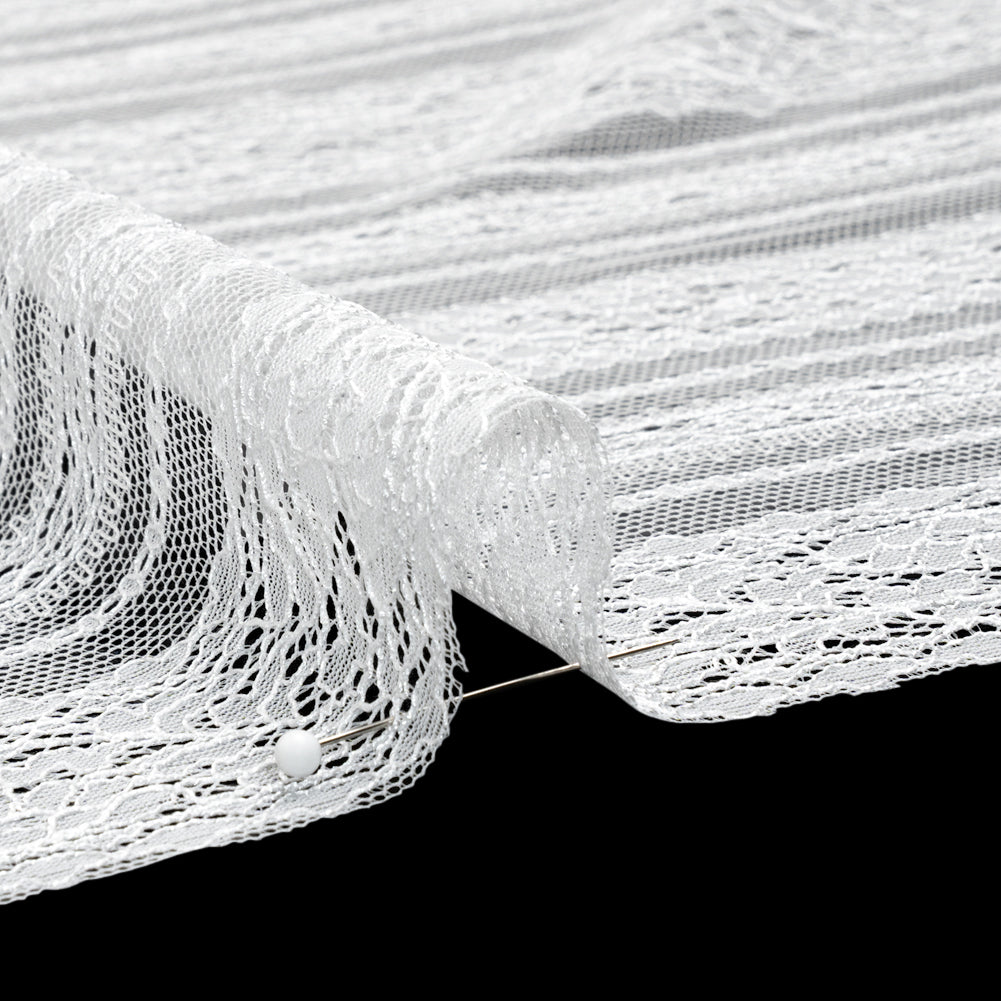 Delicate Lace - Lustrous White Floral and Abstract Stripes