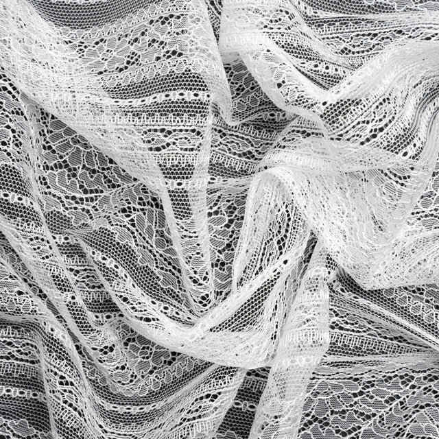 Delicate Lace - Lustrous White Floral and Abstract Stripes