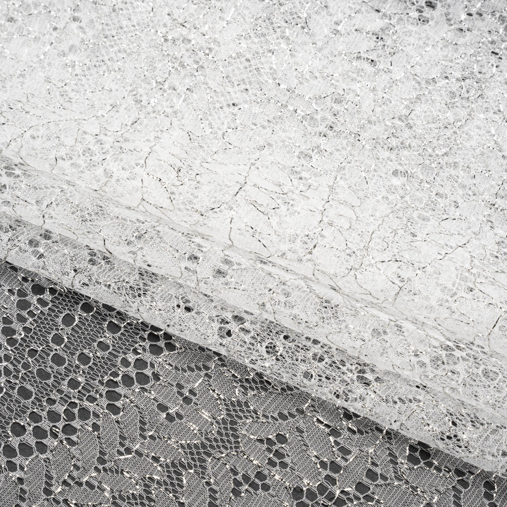 Metallic Lace - Silver and White Waves and Leaves